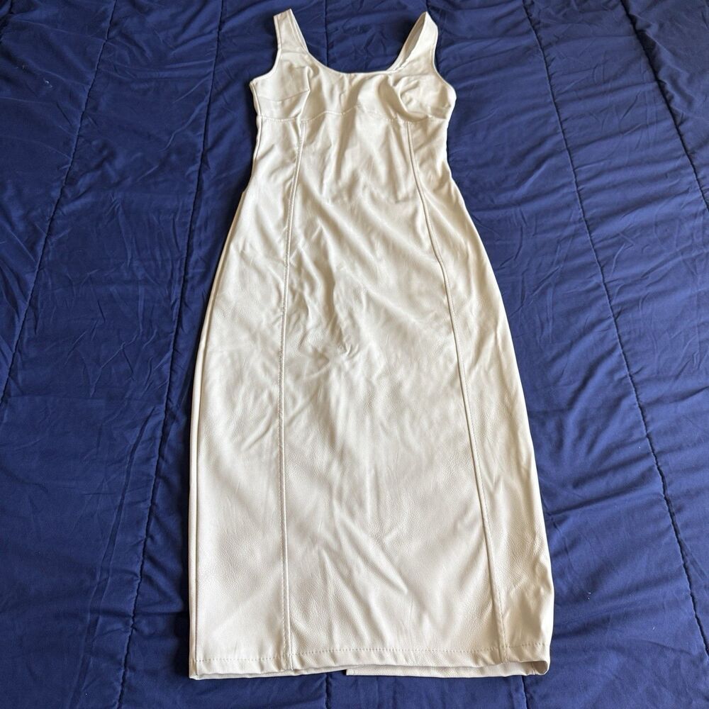 VENTI6 Bodycon Midi Dress Womens Size S Ivory Sleeveless Scoop Neck
